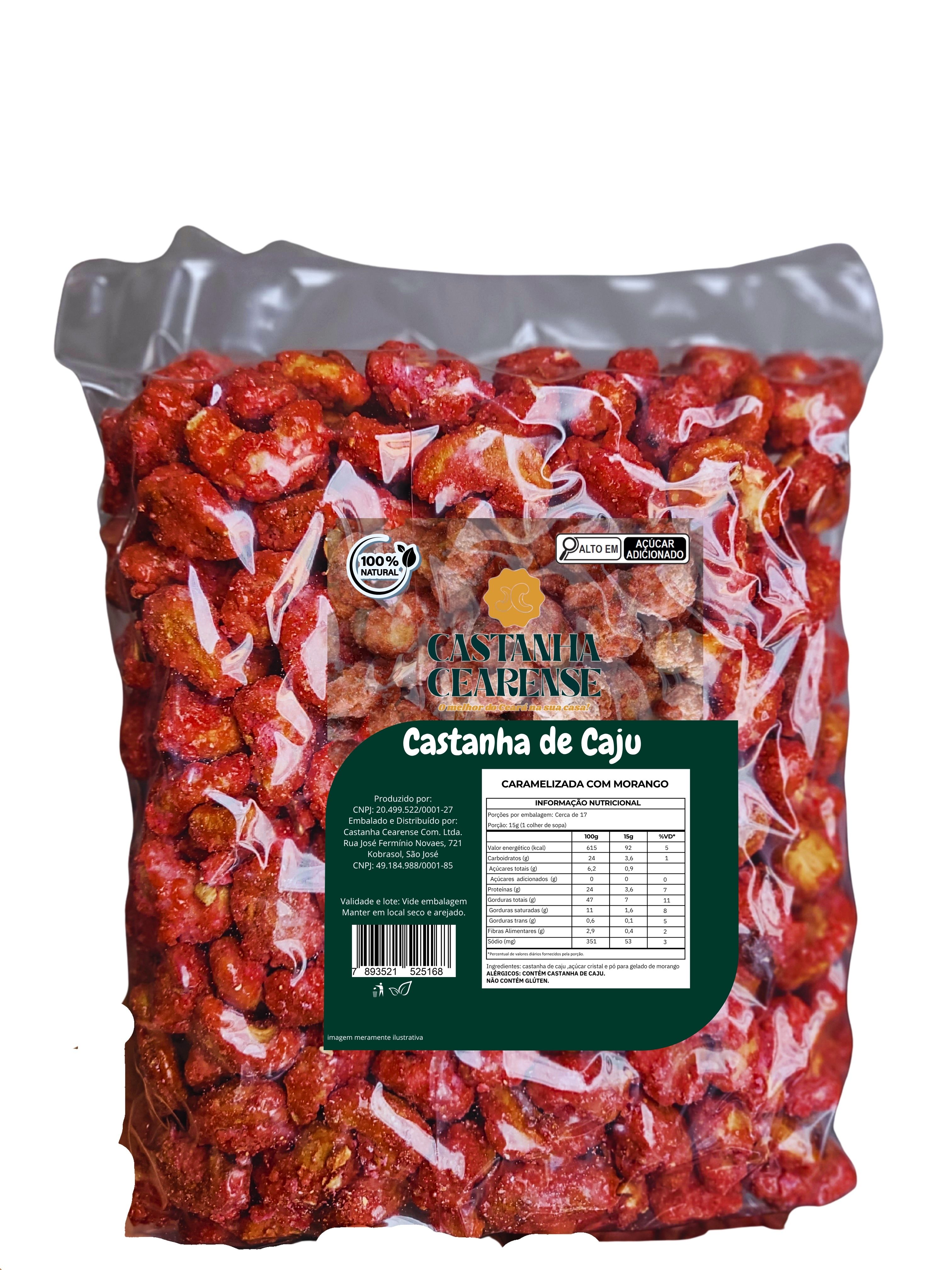 Castanha De Caju Caramelizada Com Morango - Castanha Cearense Premium